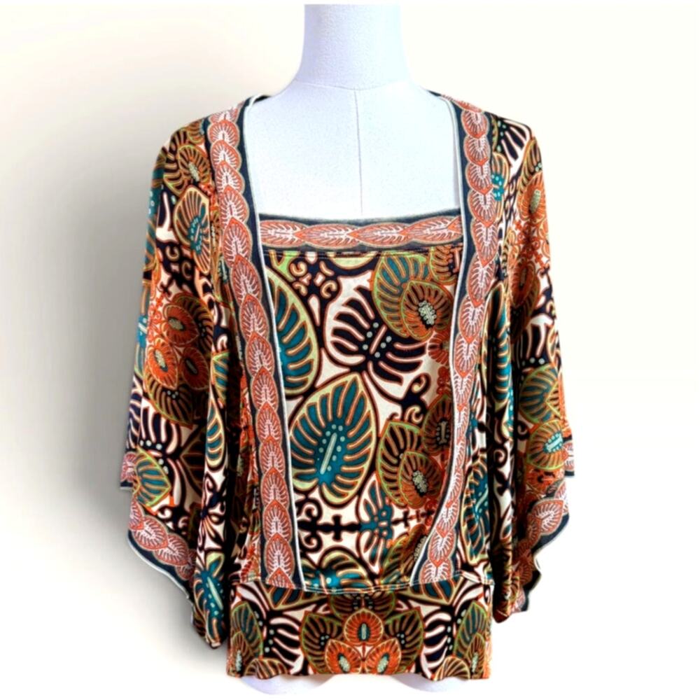 Jean Paul Gaultier Soleil M Printed Kimono Batwing Tunic Top Made Italy JPG